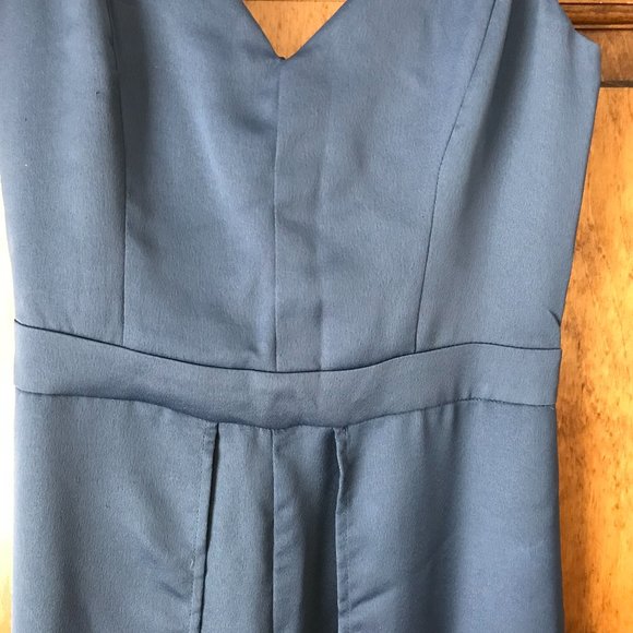 NWT Dynamite Silky Dark Blue Split Leg Jumpsuit w/Spaghetti Straps X-Small - Picture 5 of 15